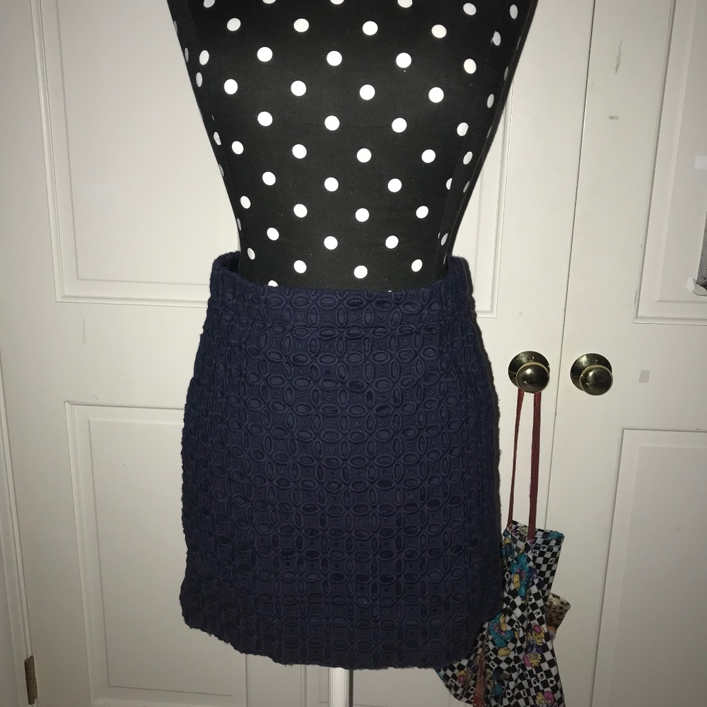 J Crew Navy Blue Eyelet Skirt